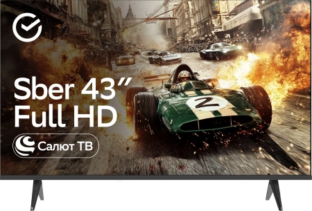 Телевизор LED Sber 43" SDX-43F2139 Салют ТВ Frameless черный FULL HD 60Hz DVB-T DVB-T2 DVB-C DVB-S DVB-S2 USB WiFi Smart TV