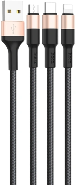 Кабель Hoco X26 Xpress one 80275 USB (m)-Lightning (m)/USB Type-C (m)/micro USB (m) 1м черный/золотистый