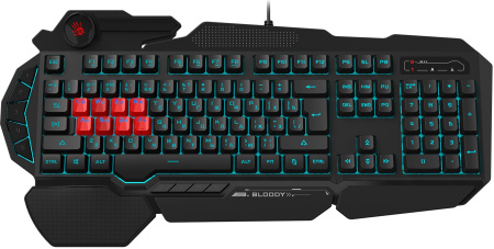 Клавиатура A4Tech Bloody B318 черный USB Multimedia for gamer LED (подставка для запястий) (B318) кабель 1.8м