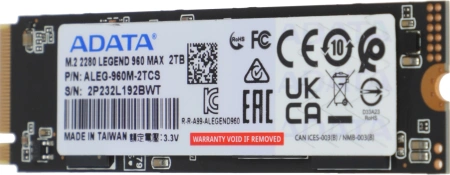 Накопитель SSD A-Data PCIe 4.0 x4 2TB ALEG-960M-2TCS Legend 960 Max M.2 2280