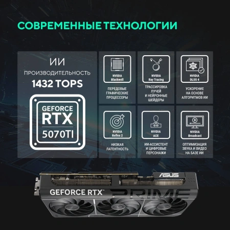 Видеокарта Asus PCI-E 5.0 PRIME-RTX5070TI-O16G NVIDIA GeForce RTX 5070TI 16Gb 256bit GDDR7 2497/28000 HDMIx1 DPx3 HDCP Ret