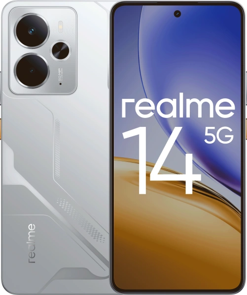 Смартфон Realme RMX5070 14 5G 256Gb 12Gb серебристый моноблок 3G 4G 2Sim 6.67" 1080x2400 Android 15 50Mpix 802.11 a/b/g/n/ac/ax NFC GPS GSM900/1800 GSM1900 Protect