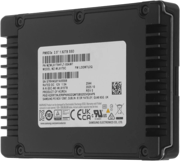 Накопитель SSD Samsung PCIe 5.0 x4 1920GB MZWL61T9HFLT-00AW7 1 DWPD