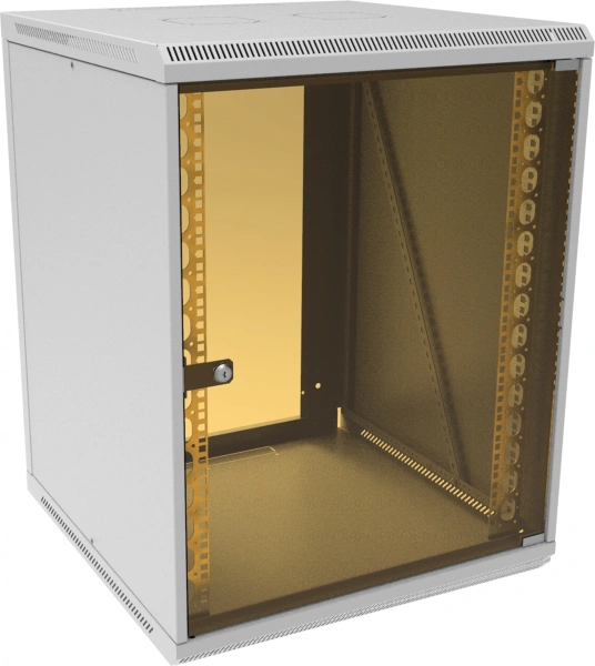 Шкаф коммутационный Suprlan (05-1503) настенный 15U 600x450мм пер.дв.стекл направл.под закл.гайки 70кг светло-серый 25.1кг 750мм металл