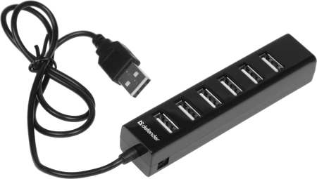 Разветвитель USB 2.0 Defender Quadro Swift 7порт. черный (83203)