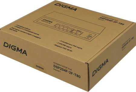 Коммутатор Digma DSP204F-2F-T80 DSP204F-2F-T80 V1 (L2) 6x100Мбит/с 4PoE 4PoE+ 80W неуправляемый