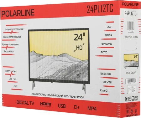 Телевизор LED PolarLine 24" 24PL12TC черный HD 60Hz DVB-T DVB-T2 DVB-C DVB-S2 USB (RUS)