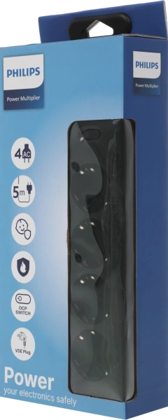 Сетевой фильтр Philips CHP2145BC/51 5м (4 розетки) черный (коробка)