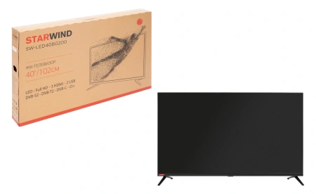 Телевизор LED Starwind 40" SW-LED40BG200 Frameless черный FULL HD 60Hz DVB-T DVB-T2 DVB-C DVB-S DVB-S2 USB