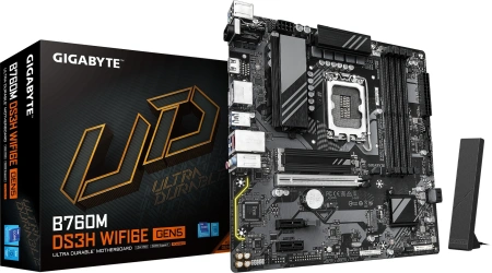 Материнская плата Gigabyte B760M DS3H WIFI6E GEN5 Soc-1700 Intel B760 4xDDR5 mATX AC`97 8ch(7.1) 2.5Gg RAID+HDMI+DP