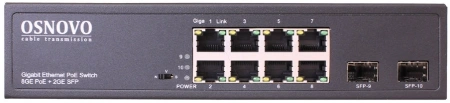Коммутатор Osnovo SW-80802(150W) 7x1Гбит/с 2x10Гбит/с 8PoE 150W неуправляемый