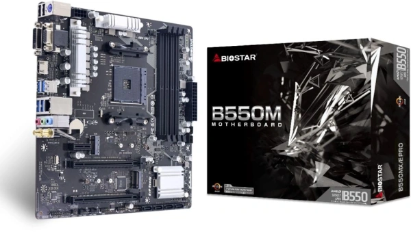 Материнская плата Biostar B550MX/E PRO Soc-AM4 AMD B550 4xDDR4 mATX AC`97 8ch(7.1) GbLAN RAID+VGA+DVI+HDMI