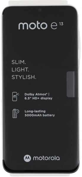 Смартфон Motorola XT2345-3 E13 64Gb 2Gb черный моноблок 3G 4G 2Sim 6.5" 720x1600 Android 13 13Mpix 802.11 a/b/g/n/ac GPS GSM900/1800 GSM1900 Protect microSD max1024Gb