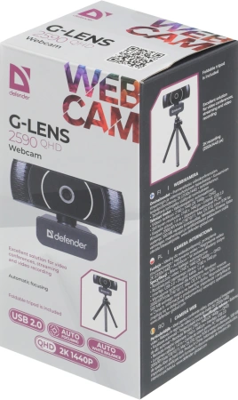 Камера Web Defender G-Lens 2590 черный 3.7Mpix (2160x1440) USB2.0 с микрофоном для ноутбука (63113)