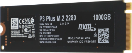 Накопитель SSD Crucial PCIe 4.0 x4 1TB CT1000P3PSSD8 P3 Plus M.2 2280