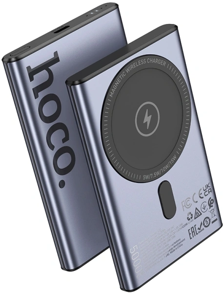 Мобильный аккумулятор Hoco Q32 Bird 5000mAh 15W 3A USB-C беспров.зар. серый (34076)