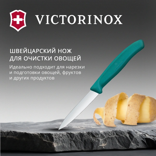 Нож кухонный Victorinox Swiss Classic 6.7604.C1 для чистки овощей и фруктов лезв.80мм прямая заточка зеленый