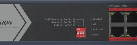 Коммутатор Hikvision DS-3E0318P-E/M(C) (L2) 16x100Мбит/с 1x1Гбит/с 1xКомбо(1000BASE-T/SFP) 1SFP 16PoE 16PoE+ 130W неуправляемый