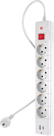 Сетевой фильтр Buro BU-SP3_USB_2A-W 3м (6 розеток) белый (коробка)