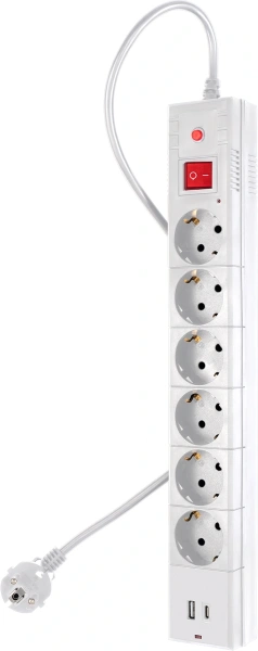 Сетевой фильтр Buro BU-SP3_USB_2A-W 3м (6 розеток) белый (коробка)