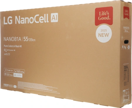 Телевизор LED LG 55" 55NANO81A6A.ARUG черный 4K Ultra HD 60Hz DVB-T DVB-T2 DVB-C DVB-S DVB-S2 USB WiFi Smart TV