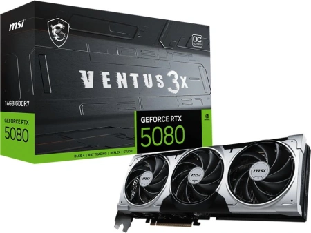 Видеокарта MSI PCI-E 5.0 RTX 5080 16G VENTUS 3X OC NVIDIA GeForce RTX 5080 16Gb 256bit GDDR7 2640/30000 HDMIx1 DPx3 HDCP Ret