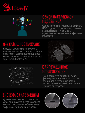 Клавиатура A4Tech B865R механическая серый/черный USB for gamer LED кабель 1.8м