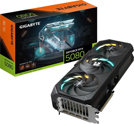 Видеокарта Gigabyte PCI-E 5.0 GV-N5080GAMING OC-16GD 1.0 NVIDIA GeForce RTX 5080 16Gb 256bit GDDR7 2730/30000 HDMIx1 DPx3 HDCP Ret