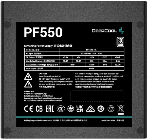 Блок питания Deepcool ATX 550W PF550 V2 80 PLUS WHITE (20+4pin) APFC 120mm fan 6xSATA RTL