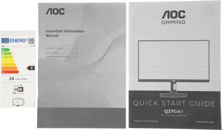 Монитор AOC 27" Q27G4X черный IPS LED 0.5ms 16:9 HDMI матовая HAS Piv 450cd 178гр/178гр 2560x1440 180Hz G-Sync FreeSync Premium DP 2K 5.29кг