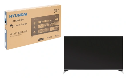 Телевизор QLED Hyundai 55" H-LED55QBU7500 Android TV Frameless черный/серебристый 4K Ultra HD 60Hz DVB-T DVB-T2 DVB-C DVB-S DVB-S2 USB WiFi Smart TV