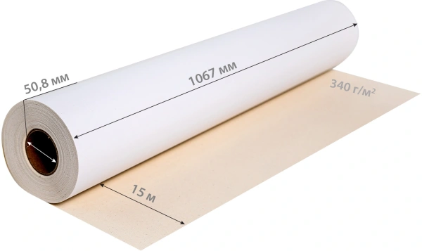 Холст Cactus CS-MC340-106715 42"(A0+) 1067мм-15м/340г/м2/белый хлопок для струйной печати втулка:50.8мм (2")