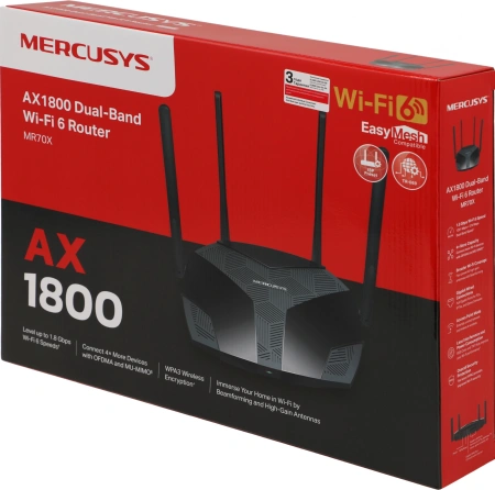 Роутер беспроводной Mercusys MR70X AX1800 10/100/1000BASE-TX черный