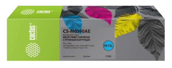 Картридж струйный Cactus CS-M0J90AE 991XL голуб.пигм. (250мл) для HP PW 755dn/MFP774dn/779dn/Pro750dw/772dn с чипом