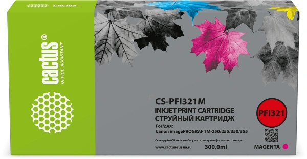 Картридж струйный Cactus CS-PFI321M PFI-321 M пурп.пигм. (300мл) для Canon imagePROGRAF TM-250/255/350/355 с чипом