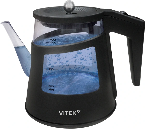 Чайник электрический Vitek VT-WK1083 1л. 1100Вт черный корпус: стекло