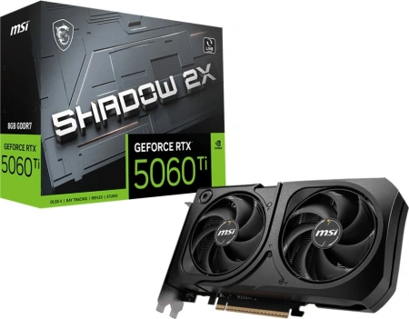 Видеокарта MSI PCI-E 5.0 RTX 5060 TI 8G SHADOW 2X PLUS NVIDIA GeForce RTX 5060TI 8Gb 128bit GDDR7 2572/28000 HDMIx1 DPx3 HDCP Ret