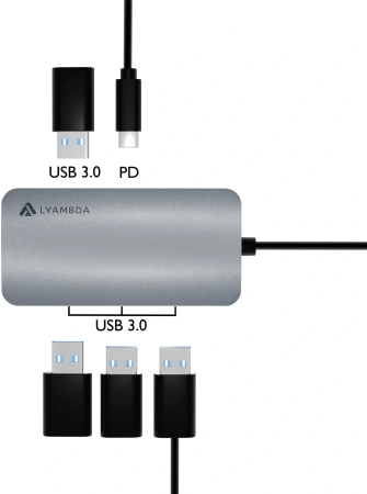 Разветвитель USB-C Lyambda LC118 5порт. серый