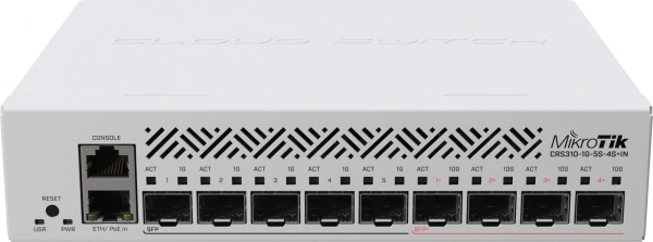 Коммутатор MikroTik CRS310-1G-5S-4S+IN (L3) 6x1Гбит/с 4x10Гбит/с 5SFP 4SFP+ 1PoE управляемый