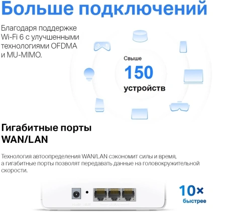 Бесшовный Mesh роутер Mercusys HALO H80X(2-PACK) AX3000 10/100/1000BASE-TX белый (упак.:2шт)