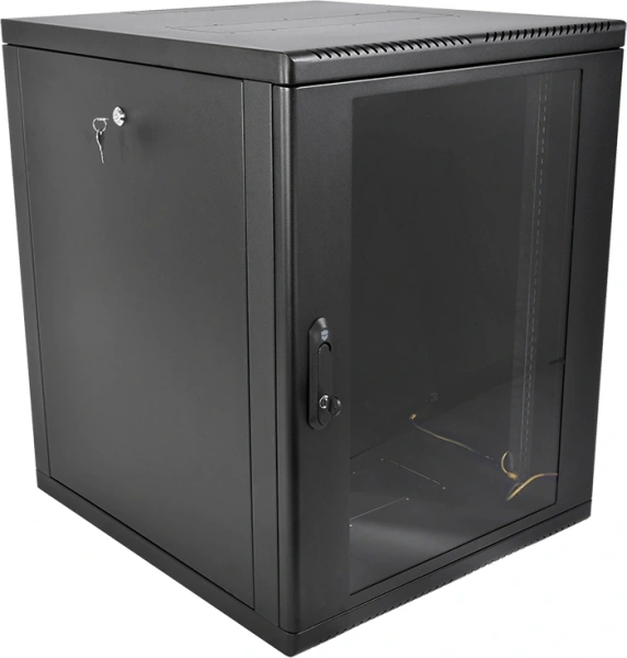 Шкаф коммутационный ЦМО (ШРН-М-12.500-9005) настенный 12U 600x520мм пер.дв.стекл 130кг черный 456мм 21.6кг 180град. 610мм IP20 сталь