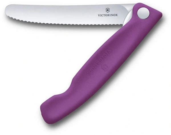Нож кухонный Victorinox Swiss Classic 6.7835.FC1 стальной столовый лезв.110мм серрейт. заточка пурпурный карт.коробка