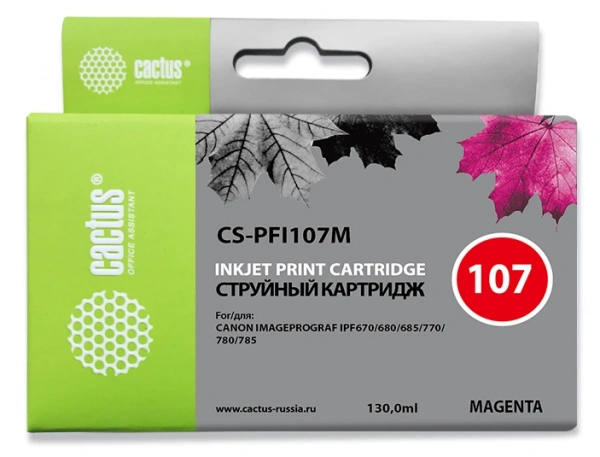 Картридж струйный Cactus CS-PFI107M PFI-107 M пурпурный (130мл) для Canon IP iPF670/iPF680/iPF685/iPF770/iPF780/iPF785/ с чипом