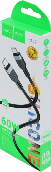 Кабель Hoco X109 USB Type-C (m)-USB Type-C (m) 3м черный