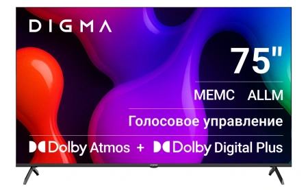 Телевизор QLED Digma 75" DM-LED75UQB31 Google TV Frameless Metal черный/черный 4K Ultra HD 60Hz MEMC DVB-T DVB-T2 DVB-C DVB-S DVB-S2 USB WiFi Smart TV