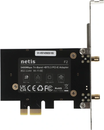 Сетевой адаптер Wi-Fi + Bluetooth Netis F2 АХ5400 PCI Express (ант.внеш.съем) 2ант.