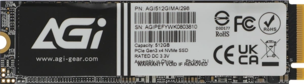Накопитель SSD AGi PCIe 3.0 x4 512GB AGI512GIMAI298-CB AI298 M.2 2280