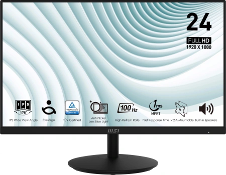 Монитор MSI 23.8" Pro MP242A черный IPS LED 1ms 16:9 HDMI M/M 300cd 178гр/178гр 1920x1080 100Hz VGA DP FHD 3.07кг