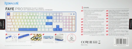 Клавиатура Redragon Faye Pro механическая белый/синий USB беспроводная BT/Radio Multimedia for gamer LED (72257)