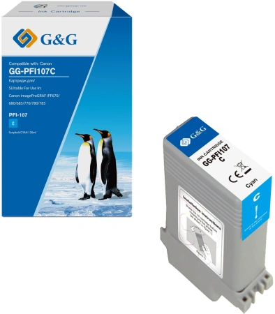 Картридж струйный G&G GG-PFI107C PFI-170 C голубой (130мл) для Canon imageProGRAF iPF670/680/685/770/780/785
